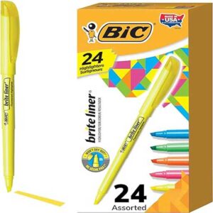 BIC Brite Liner Highlighters, Chisel Tip, 24-Count Pack of Highlighters Assorted Colors, Ideal Highlighter Set for Organizing and Coloring